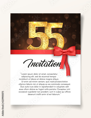 Wedding Invitation card template to the day of the fifty-five anniversary with abstract text vector illustration. Invite to 55 th years eve jubilee