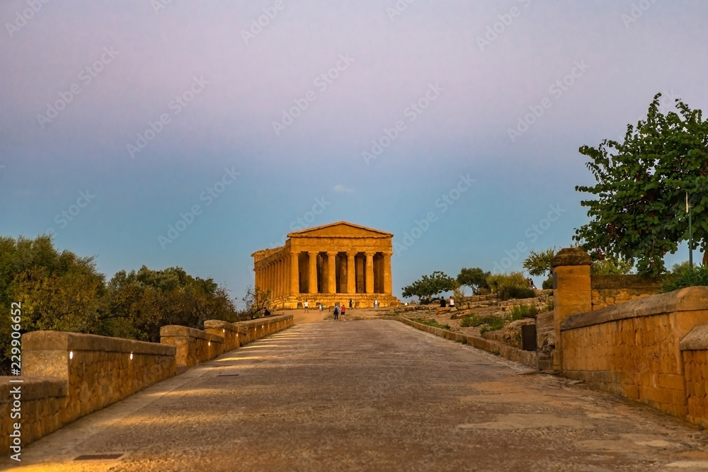 Temple of Concordia, located in the park of the Valley of the Temples in Agrigento, Sicily, Italy