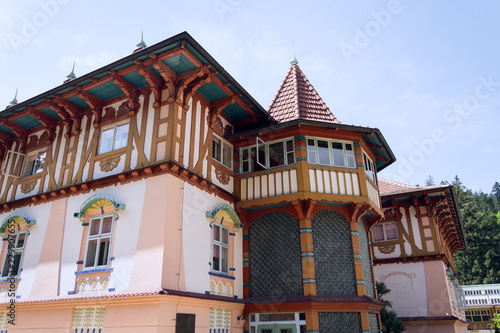 National cultural monument Jurkovicuv house from 1902 in spa town Luhacovice, Czech Republic, sunny summer day photo