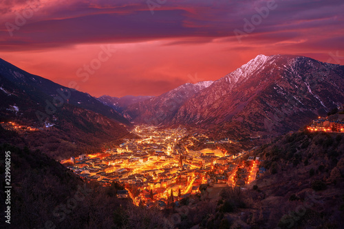 Andorra la Vella skyline at sunset Pyrenees photo