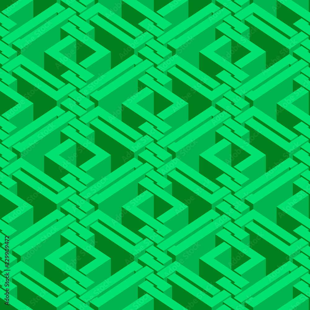 Isometric seamless pattern. Abstract illusory endless ornament texture. Fashion geometric background for web or printing design. Swatch is attached.