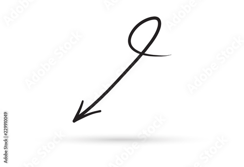 curve arrow draw doodle brush sketch cartoon isolated on white background