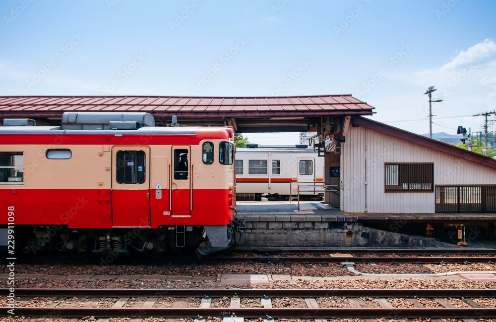 Kiha 52 DMU Train local Oito line of JR West at Takayama station Kiha 52 DMU Train local Oito line of JR West at Takayama station