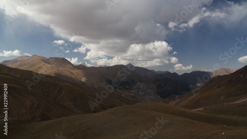 Panorama view to Tian Shan mountain and Coal Mine Kara-Keche, Naryn Province, Kyrgyzstan