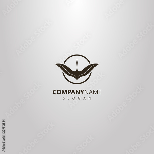 black and white simple vector logo of a flying crane in a round frame