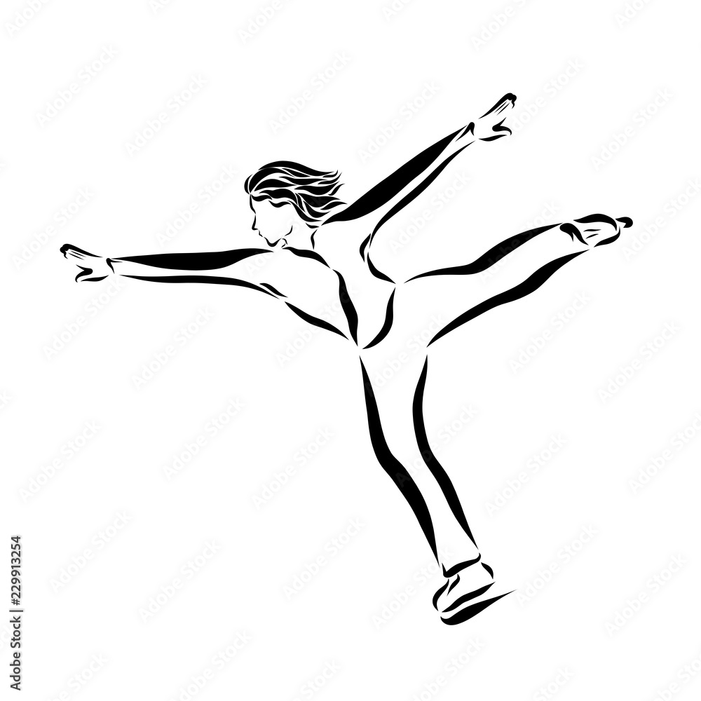 The man quickly skating, performance, black contour The man quickly skating, performance, black contour