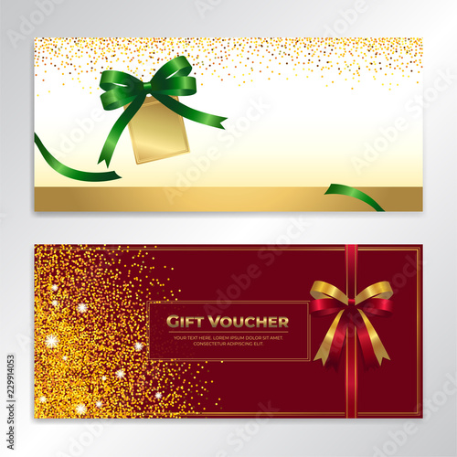 Gold glitter gift voucher, certificate, coupon for festive season