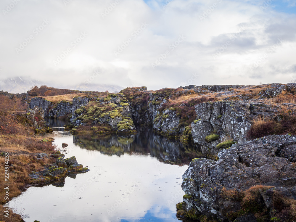 Pond and Rocks  in the Thingvellir national park, Iceland