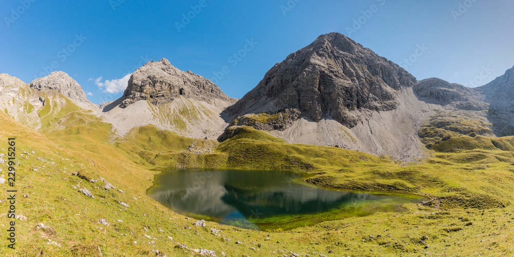 Germany, Bavaria, Allgaeu, Allgaeu Alps, Lake Rappensee, Hochgundspitze and Rappenseekopf Germany, Bavaria, Allgaeu, Allgaeu Alps, Lake Rappensee, Hochgundspitze and Rappenseekopf