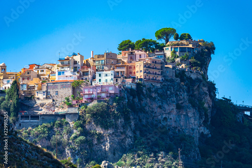 Castelmola: typical sicilian village perched on a mountain, close to Taormina. Messina province, Sicily, Italy. © mariusltu