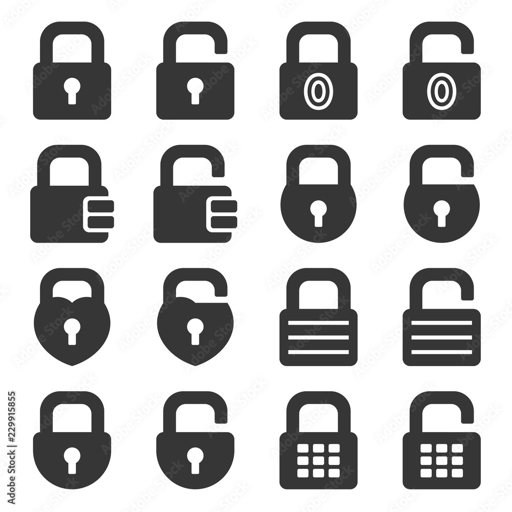 Lock Icons Set on White Background. Vector Lock Icons Set on White Background. Vector