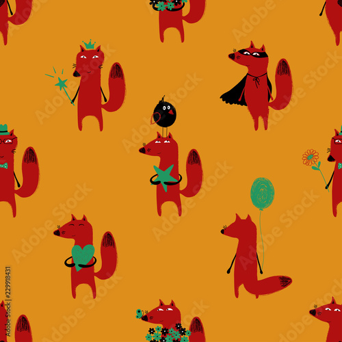 Seamless Pattern With Funny Fox.