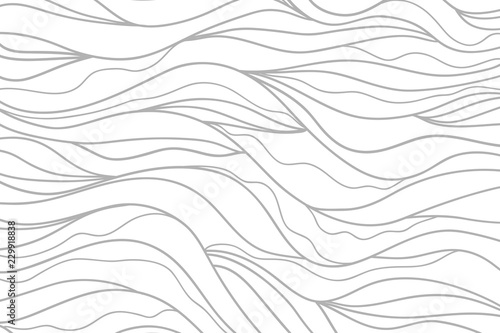 Monochrome wave pattern. Wavy background. Hand drawn lines. Hair texture. Doodle for design. Line art. Black and white wallpaper