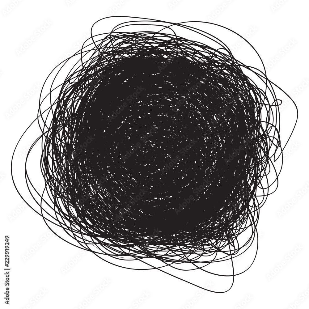 Tangled on white. Chaos pattern. Scribble sketch. Background with array of lines. Intricate chaotic texture. Art creation. Black and white illustration. Print for polygraphy, posters and t-shirts Tangled on white. Chaos pattern. Scribble sketch. Background with array of lines. Intricate chaotic texture. Art creation. Black and white illustration. Print for polygraphy, posters and t-shirts
