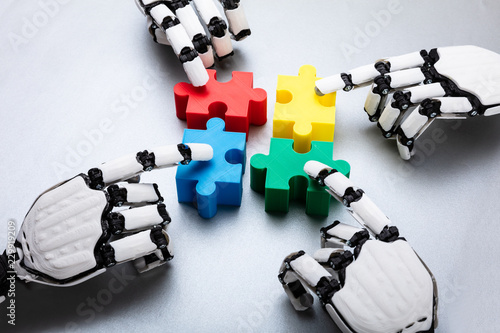 Robot Touching Jigsaw Puzzle Pieces