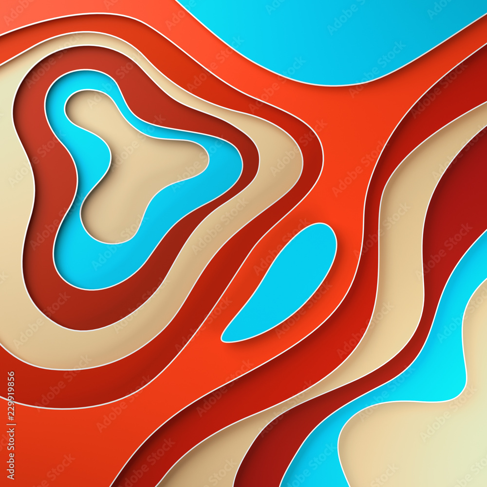3D abstract background with paper cut shapes. Smooth shapes illustration.