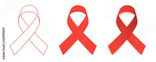 Red Ribbons set. World Aids Day. Flat design