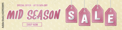 Mid Season Sale - concept of panoramic banner. Vector.