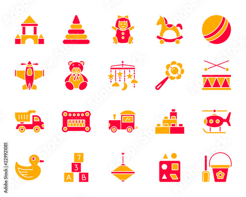 Baby toy simple color flat icons vector set