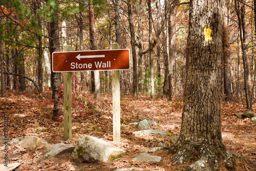 Stone Wall Directional Sign at Fort Mountain State Park Georgia photo