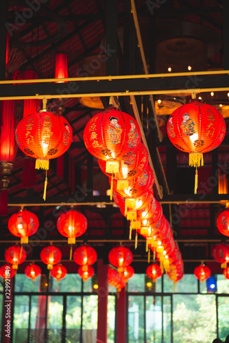 Photography Phetchabun Thailand october 20 2018 : Chinese restaurant decoration red lamps an