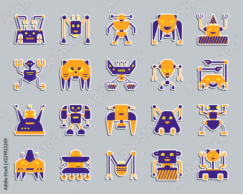 Robot patch sticker icons vector set