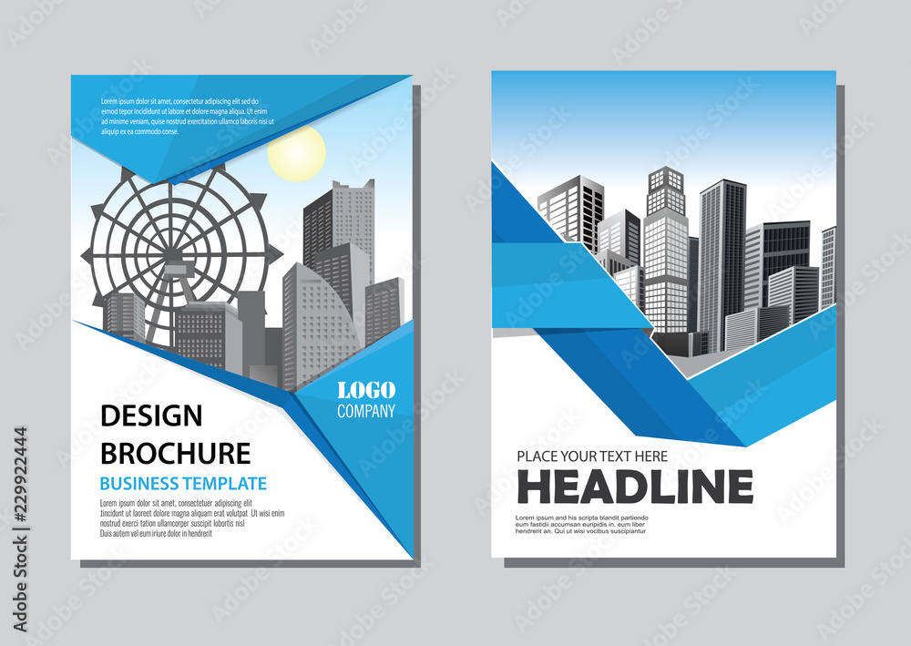 Brochure template layout, cover design annual report, magazine, flyer or booklet in A4 with blue geometric shapes on polygonal background Brochure template layout, cover design annual report, magazine, flyer or booklet in A4 with blue geometric shapes on polygonal background