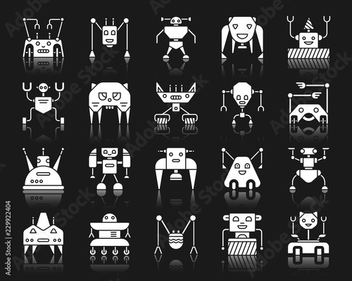Robot white silhouette icons vector set