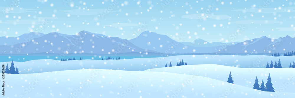 mountains and hills winter landscape flat design panorama