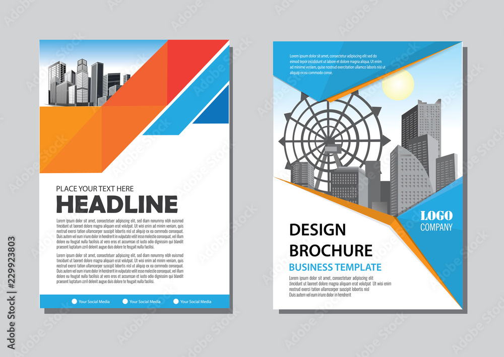 Brochure template layout, cover design annual report, magazine, flyer or booklet in A4 with blue geometric shapes on polygonal background Brochure template layout, cover design annual report, magazine, flyer or booklet in A4 with blue geometric shapes on polygonal background