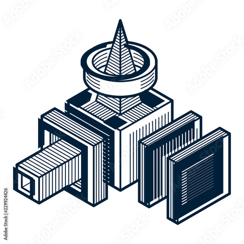 Engineering three-dimensional construction, abstract vector trigonometric shape.
