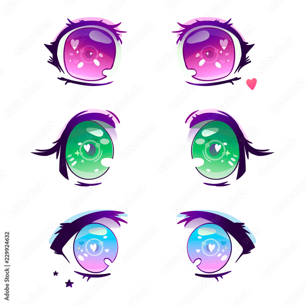 Different styles and shapes anime eyes Royalty Free Vector
