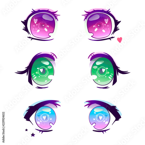 Hand drawn cute anime eyes. Colored vector set. All elements are isolated  Stock Vector | Adobe Stock
