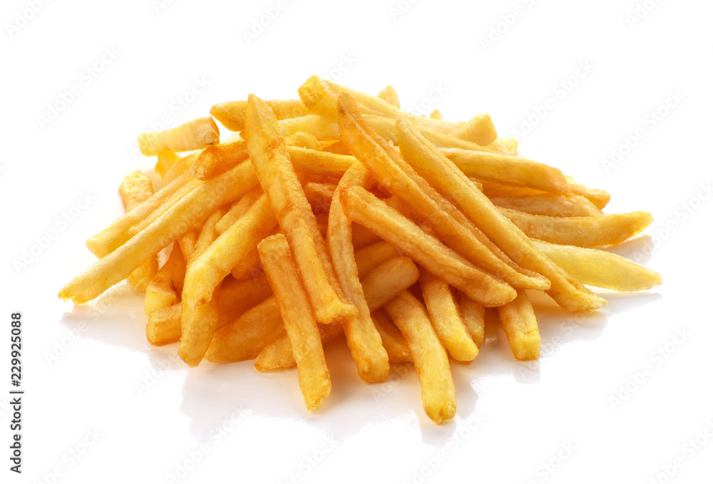 pile of french fries on a white background pile of french fries on a white background
