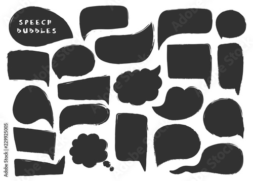Various black speech bubbles. Hand drawn vector collection