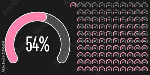 Set of circular sector percentage diagrams (meters) from 0 to 100 ready-to-use for web design, user interface (UI) or infographic - indicator with pink