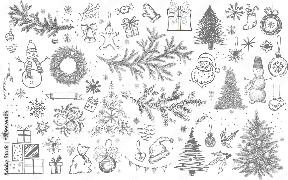 Christmas pattern in sketch style. Hand drawn. Christmas pattern in sketch style. Hand drawn.