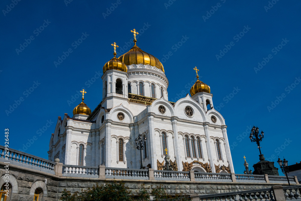 The Cathedral of Christ the Saviour (Khram Khrista Spasitelya) a Russian Orthodox cathedral on the northern bank of the Moskva River. Moscow, Russia