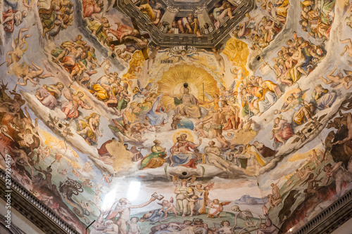 Florence  Italy July 3rd  2015   Looking up at the stunning artwork inside the dome of the duomo in Florence  Italy