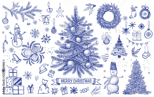 Christmas pattern in sketch style. Hand drawn.