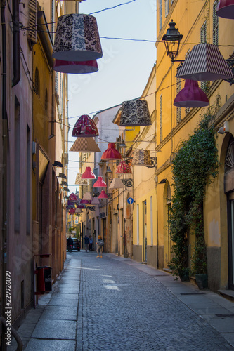 Narrow Italian street with colorful buildings