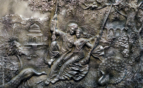 View of Hindu God Krishna and Radha in a temple