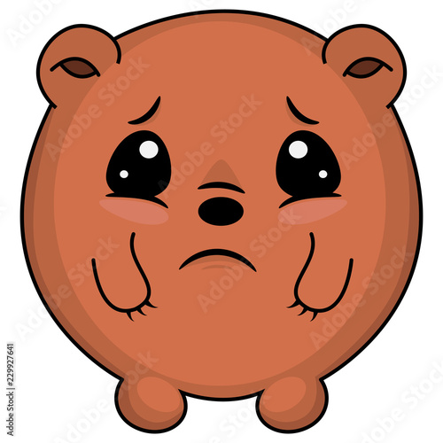 Sad taddy bear. Cartoon illustration of a bear looking sad. Cute Bear: sad, crying, weeping, sobbing, sorrow, unhappy, dismal, depressing emotion. As logo, mascot, sticker, emoji