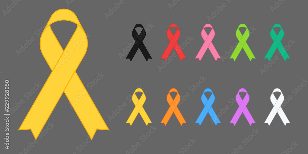 Colorful Awareness Ribbons Design Element Banner Emblem Sign Symbol Vector Illustration Various Colors on Dark Background Colorful Awareness Ribbons Design Element Banner Emblem Sign Symbol Vector Illustration Various Colors on Dark Background