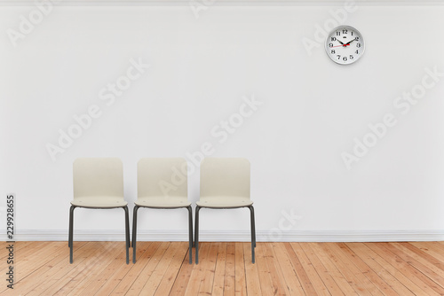 Obraz na plátně empty waiting room with chairs and clock
