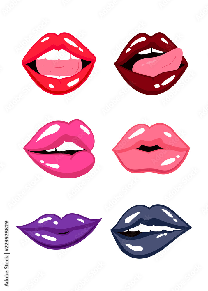 Fototapeta Various expressions of lips. Colored vector set. All objects are isolated