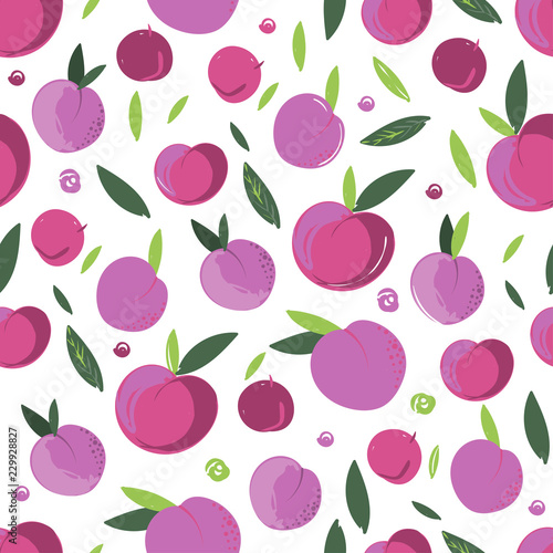 Juicy plums. Colored vector seamless pattern