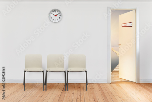 empty waiting room with open door to go out Fototapeta