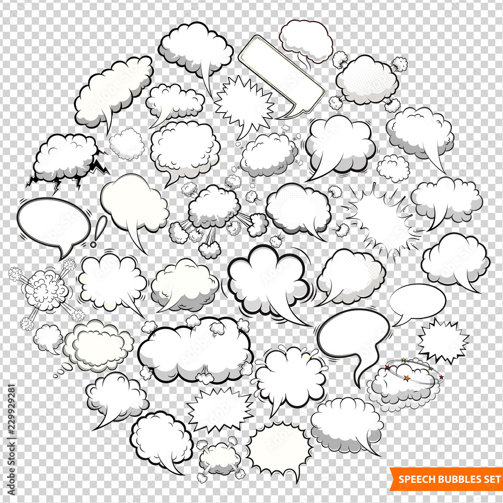 Speech bubbles isolated on transparent background vector illustration