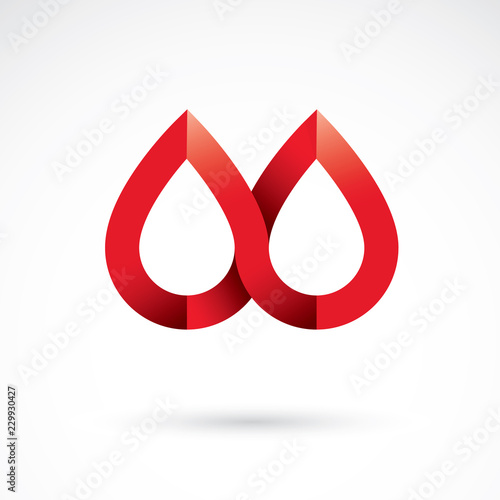 Vector red blood drop illustration isolated on white. Hematology theme, medical treatment design for use in medicine, rehabilitation or pharmacology.